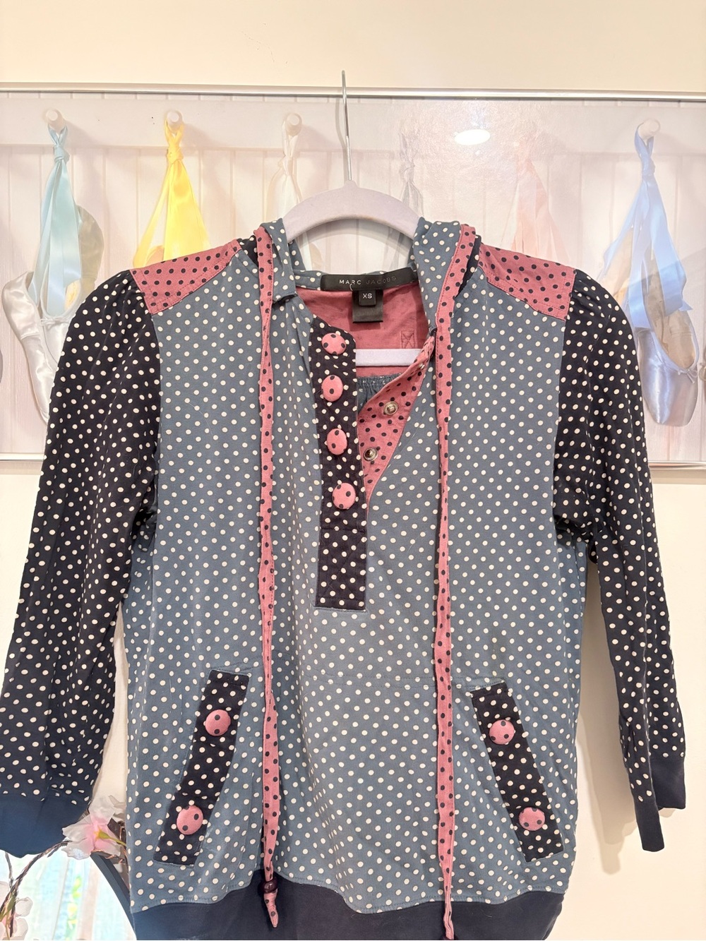 2005 Marc Jacobs Blue & Pink Polka Dot Hooded Top
